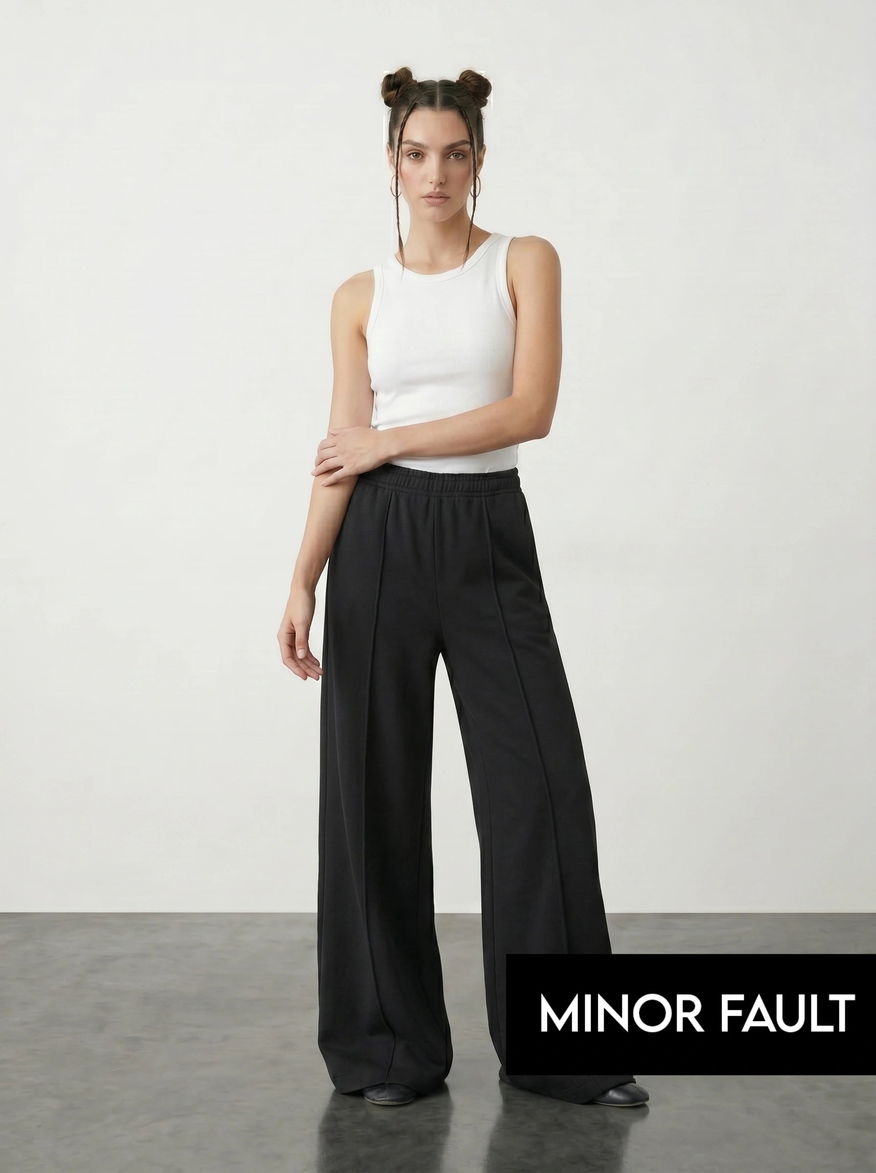 (Minor Fault) Black Front Seam Wide Leg Trousers
