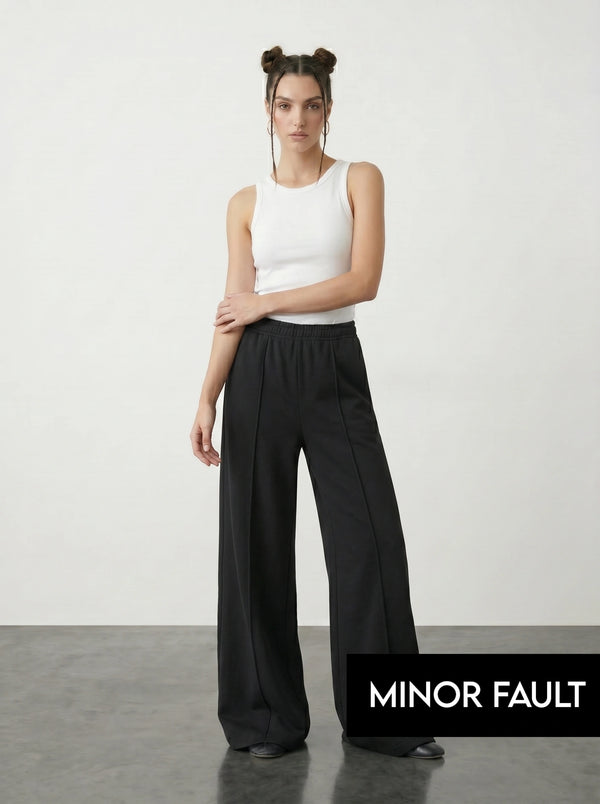 (Minor Fault) Black Front Seam Wide Leg Trousers | Montivo Pakistan