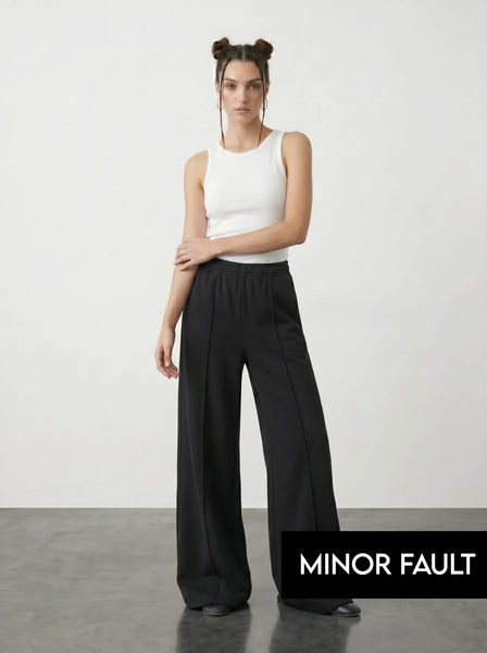 (Minor Fault) Black Front Seam Wide Leg Trousers