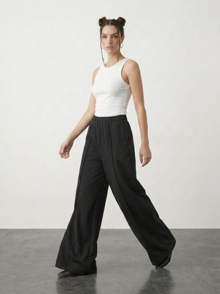 Black Front Seam Wide Leg Trousers