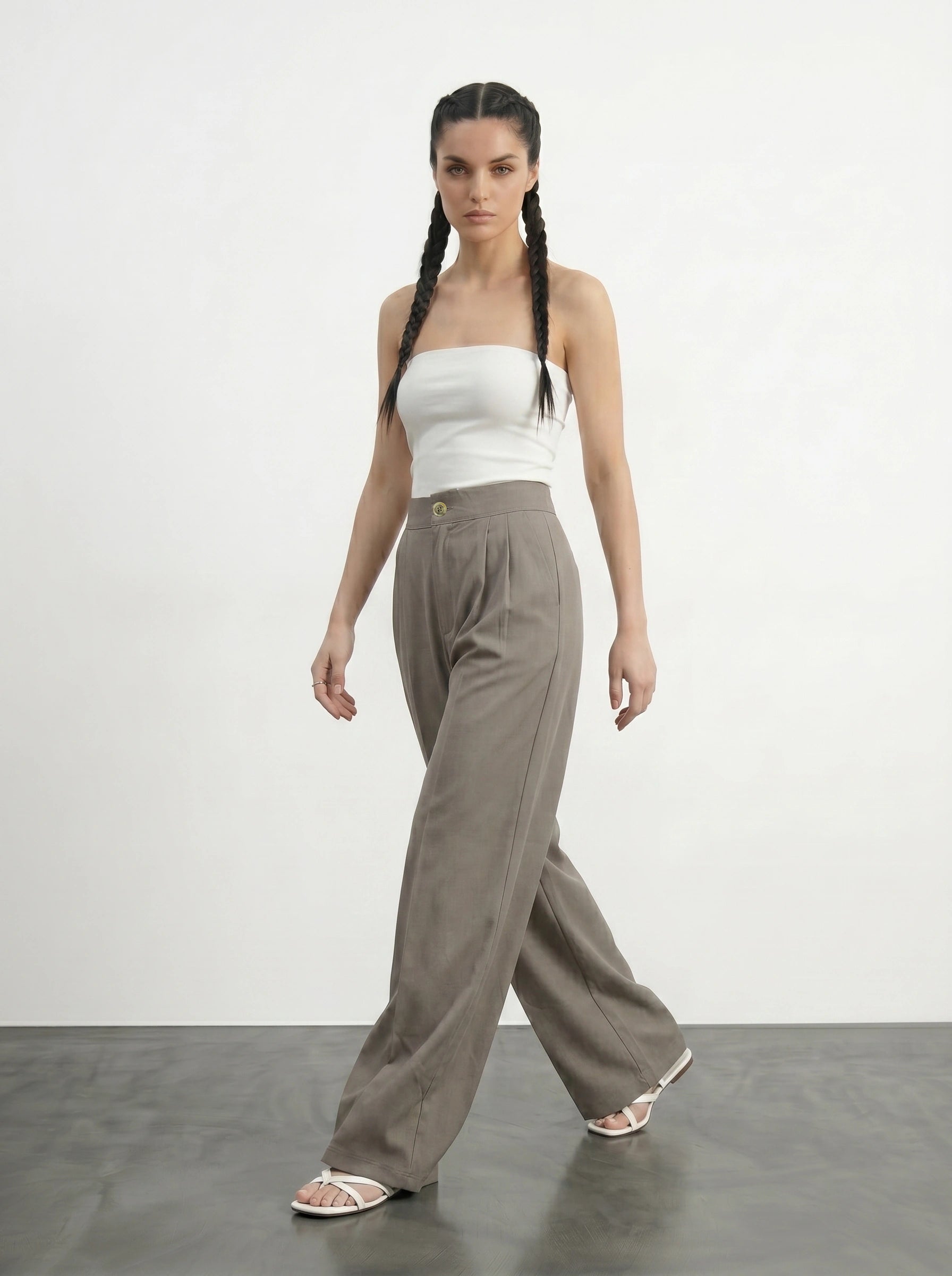 Nude Wide Leg Pleated Pants | Montivo Pakistan