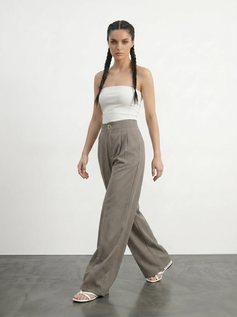 Nude Wide Leg Pleated Pants | Montivo Pakistan