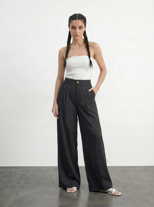 Black Light Weight Wide Leg Pants | Montivo Pakistan