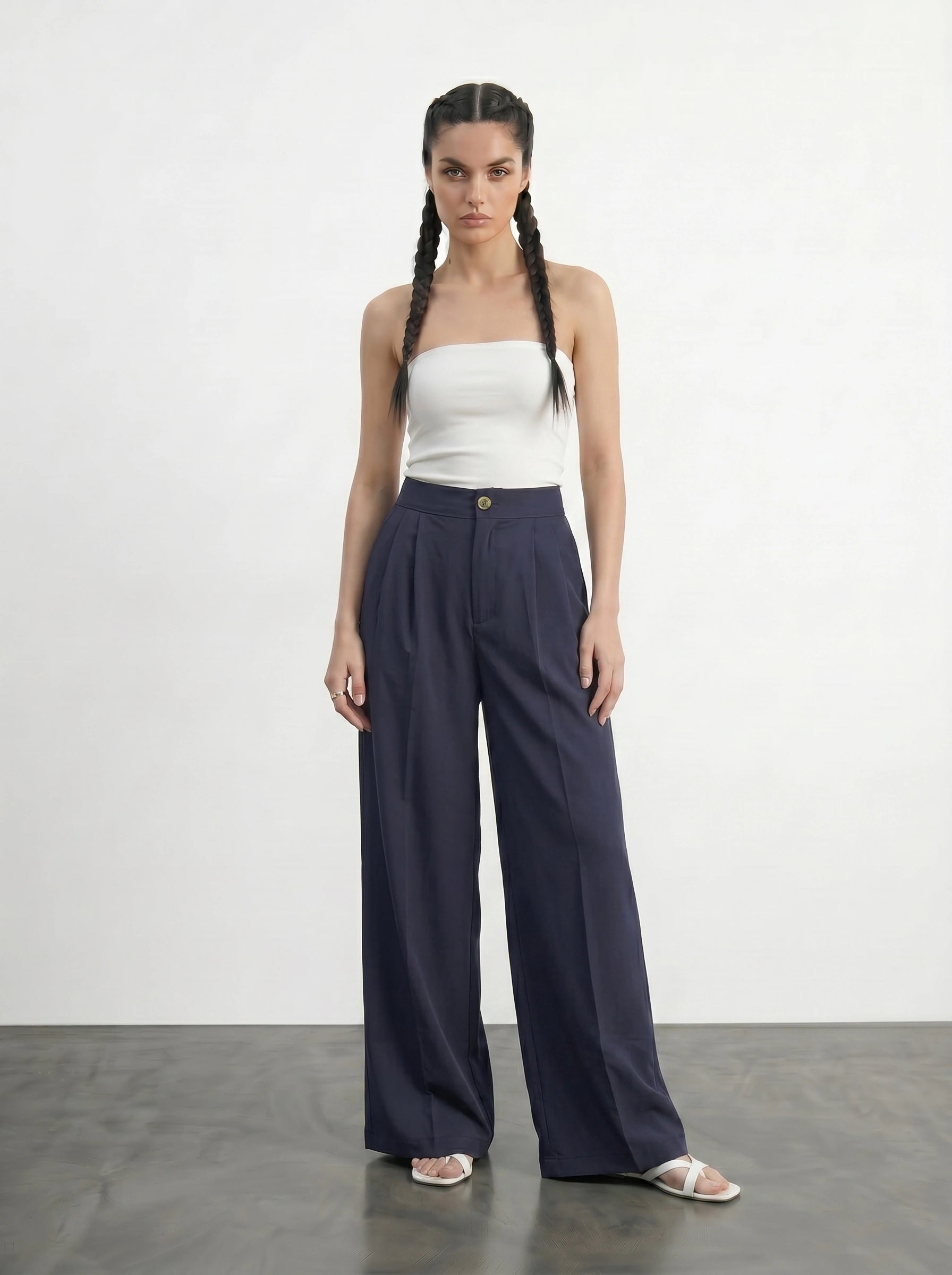 Navy Wide Leg Pleated Pants | Montivo Pakistan