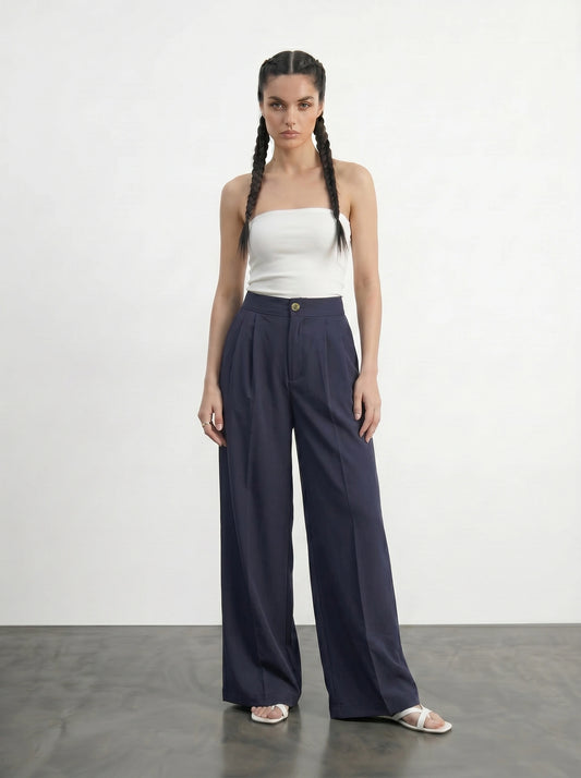 Navy Wide Leg Pleated Pants | Montivo Pakistan