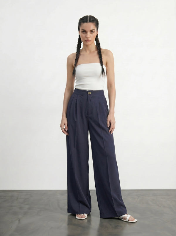Navy Wide Leg Pleated Pants | Montivo Pakistan