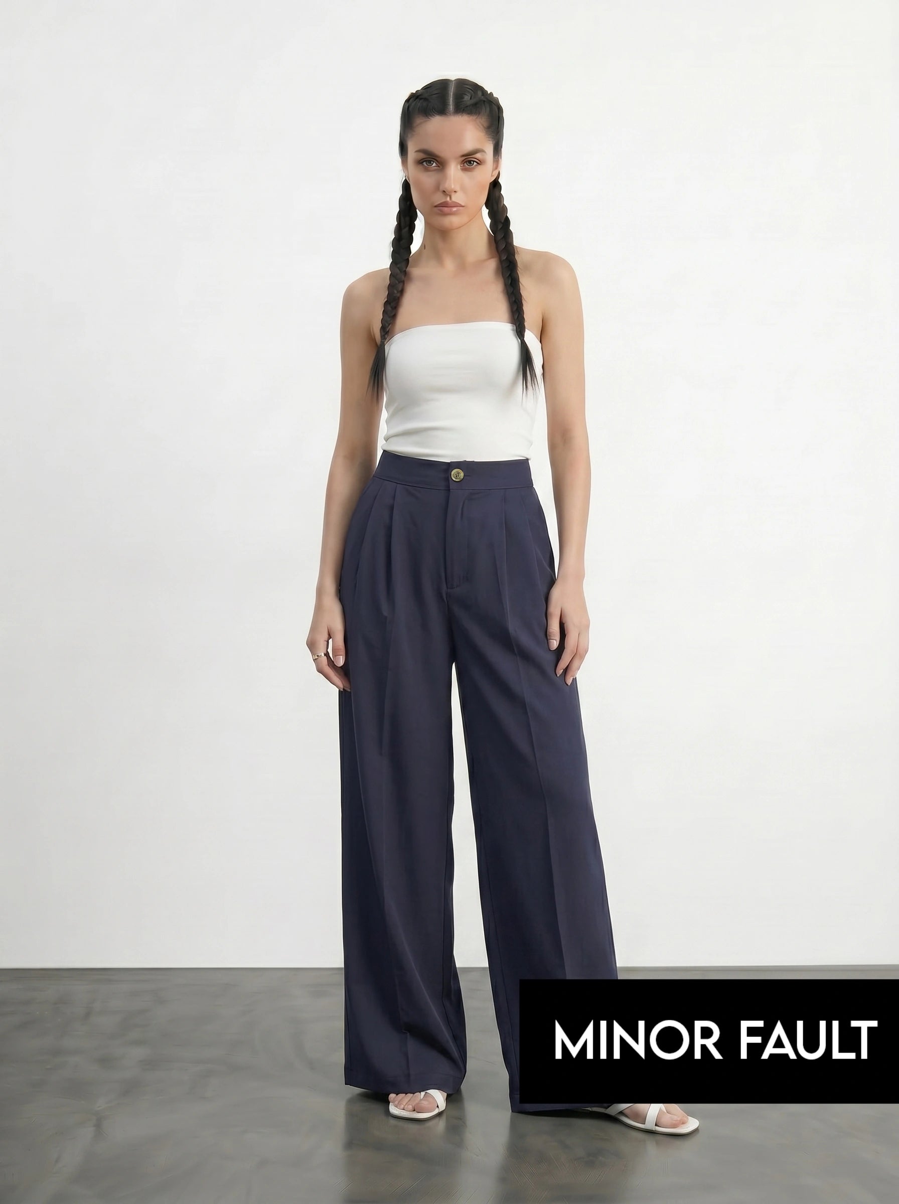 (Minor Fault) Navy Wide Leg Pleated Pants | Montivo Pakistan