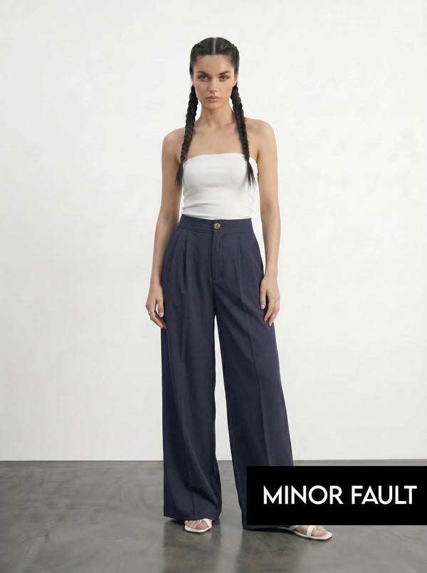 (Minor Fault) Navy Wide Leg Pleated Pants | Montivo Pakistan