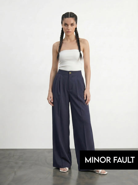 (Minor Fault) Navy Wide Leg Pleated Pants | Montivo Pakistan