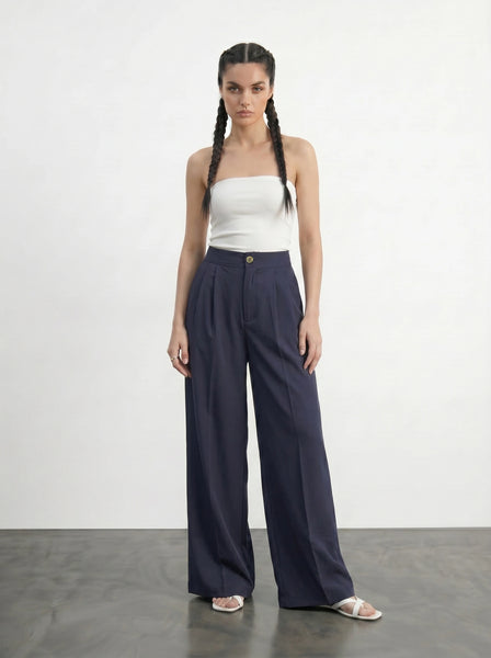 Navy Wide Leg Pleated Pants | Montivo Pakistan
