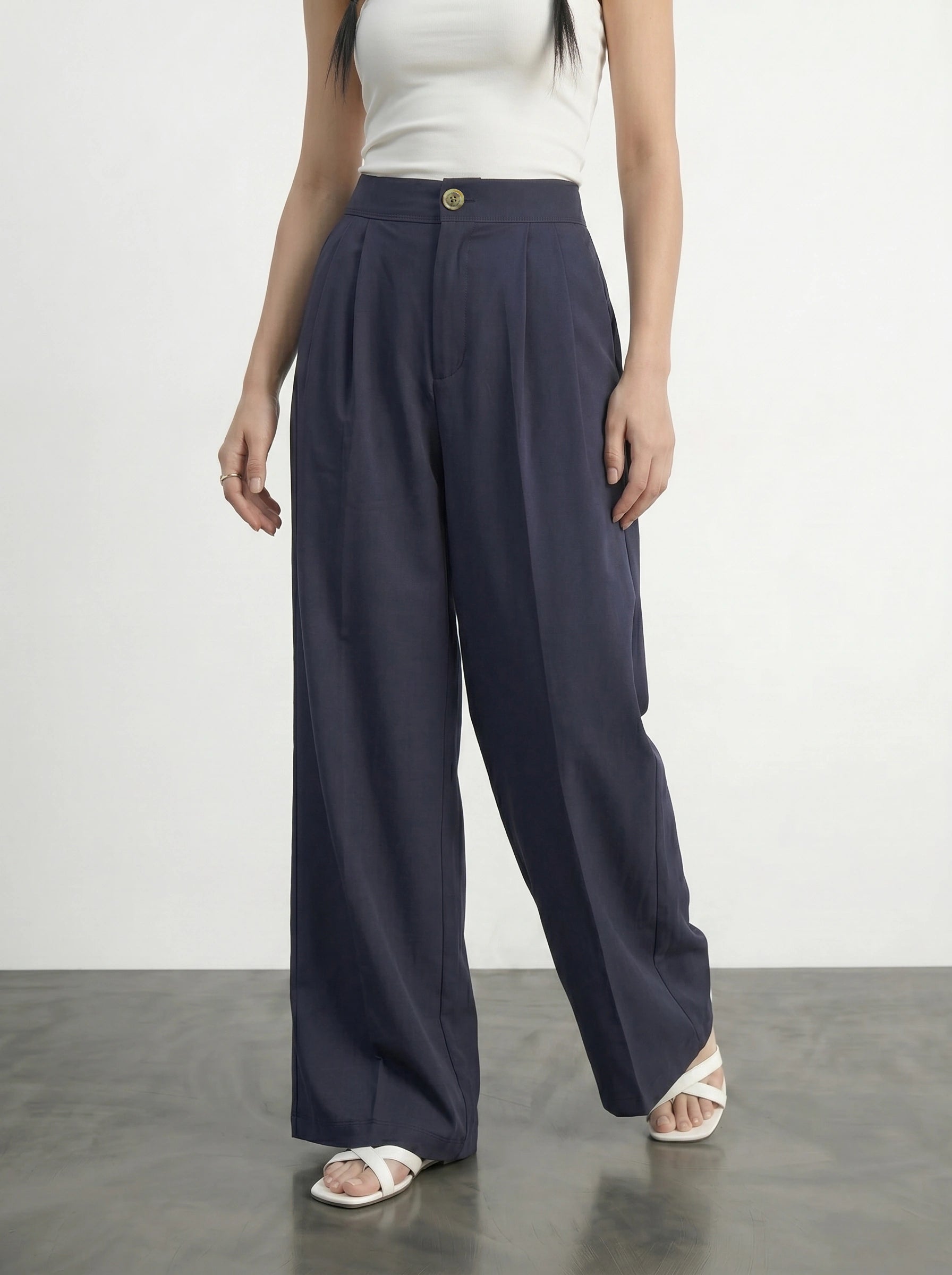 Navy Wide Leg Pleated Pants | Montivo Pakistan