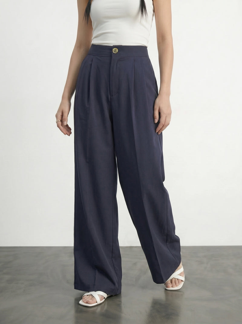 Navy Wide Leg Pleated Pants | Montivo Pakistan