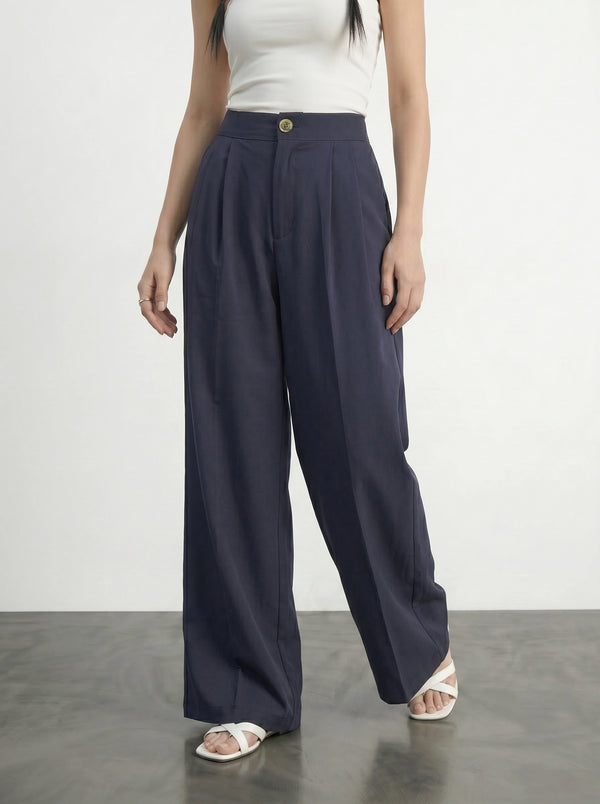 Navy Wide Leg Pleated Pants | Montivo Pakistan