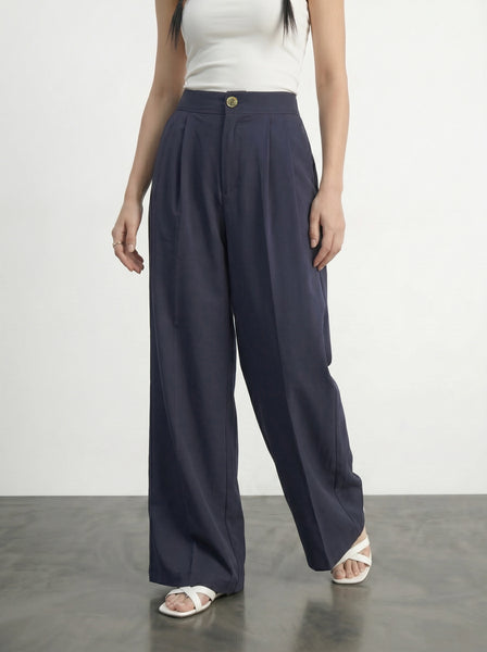 Navy Wide Leg Pleated Pants | Montivo Pakistan