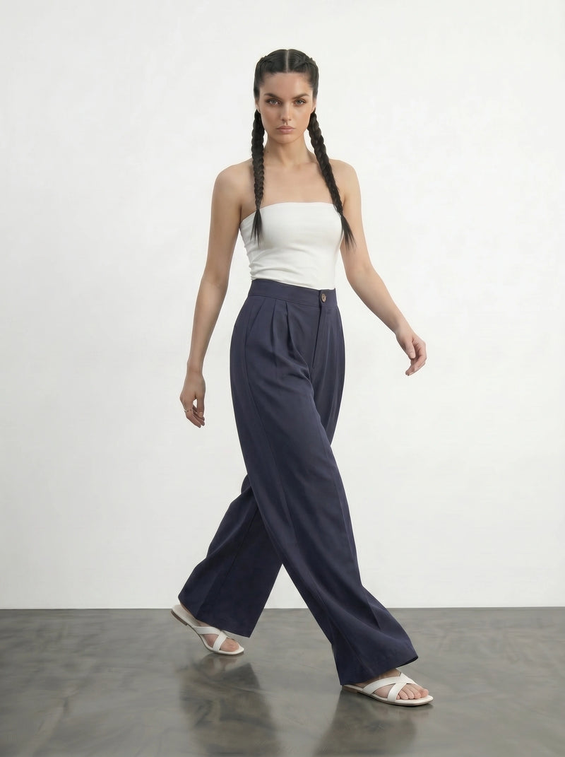Navy Wide Leg Pleated Pants | Montivo Pakistan
