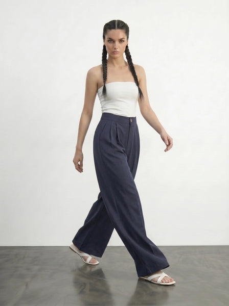 Navy Wide Leg Pleated Pants | Montivo Pakistan