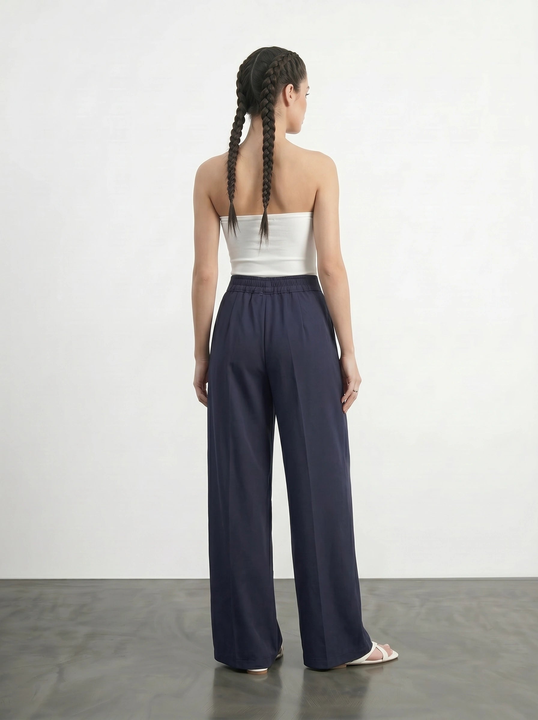 Navy Wide Leg Pleated Pants | Montivo Pakistan