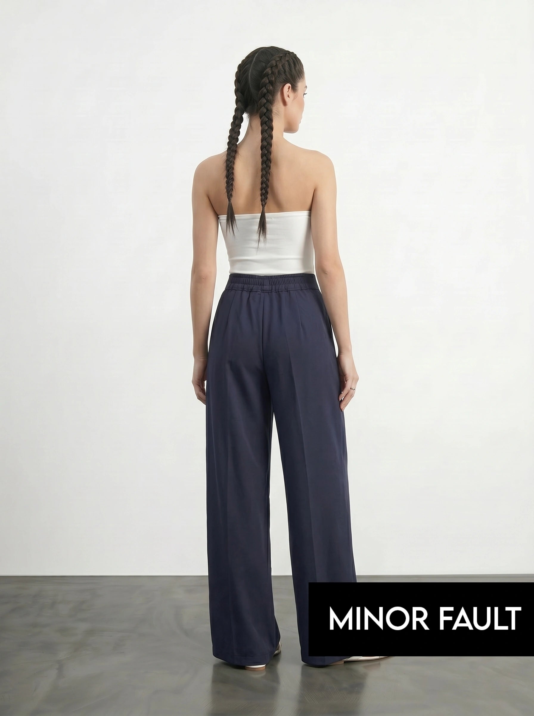 (Minor Fault) Navy Wide Leg Pleated Pants | Montivo Pakistan