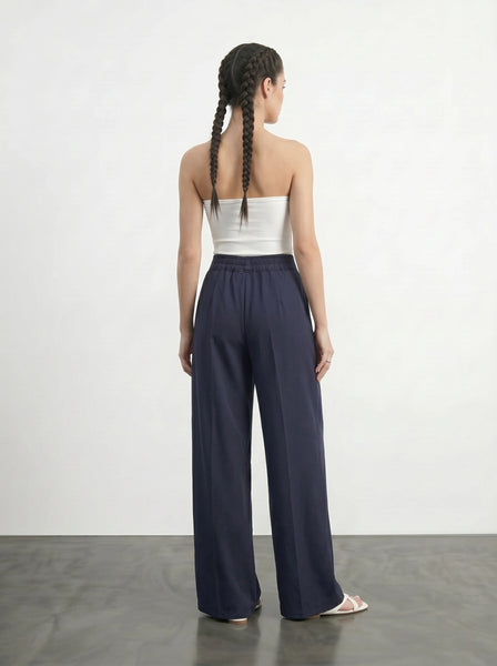 Navy Wide Leg Pleated Pants | Montivo Pakistan