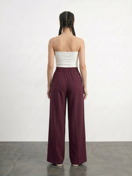 Burgundy Textured Wide Leg Pleated Pants | Montivo Pakistan