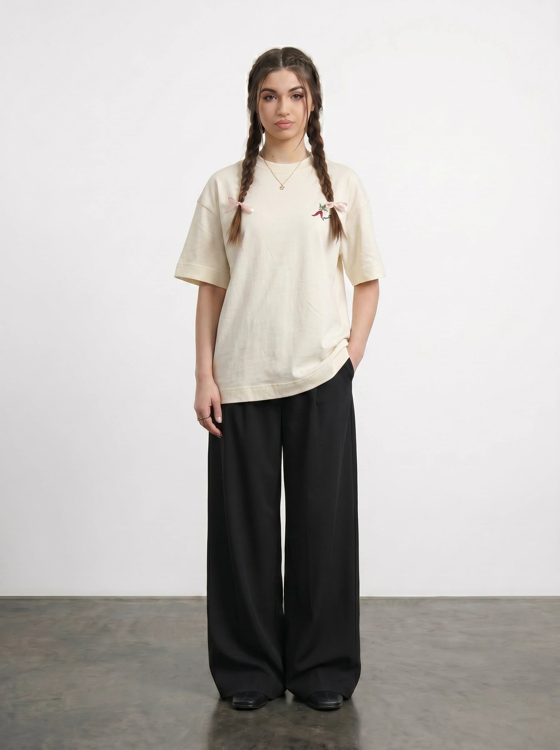 Ecru Oversized Graphic Printed Tshirt | Montivo Pakistan