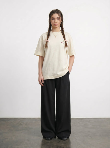 Ecru Oversized Graphic Printed Tshirt | Montivo Pakistan