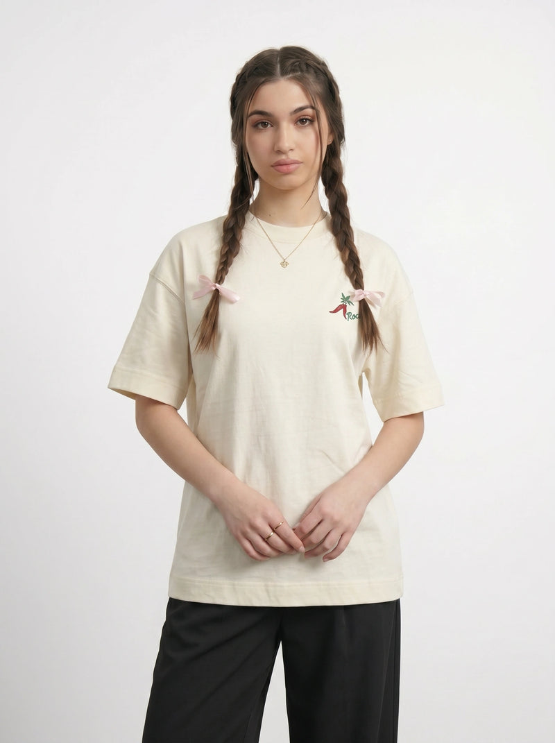 Ecru Oversized Graphic Printed Tshirt | Montivo Pakistan