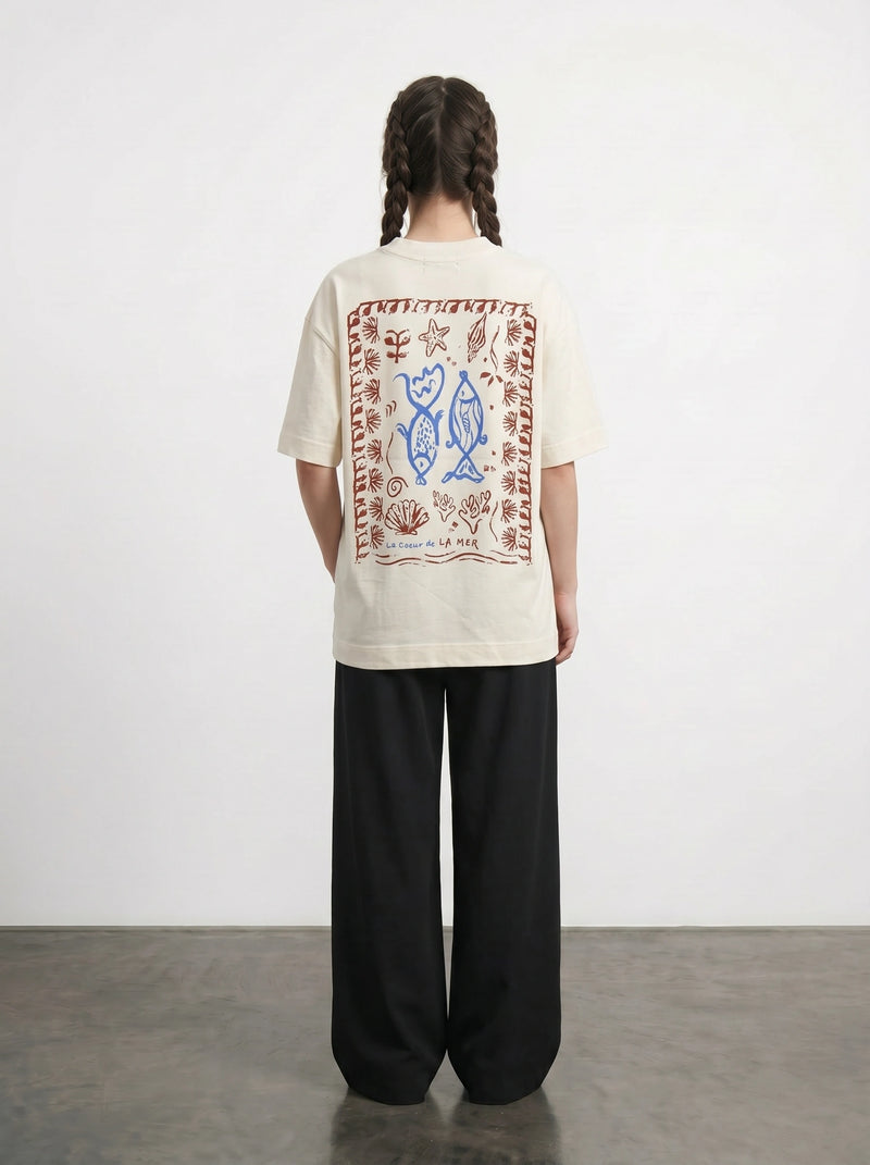 Ecru Lamer Oversized Graphic Printed Tshirt | Montivo Pakistan