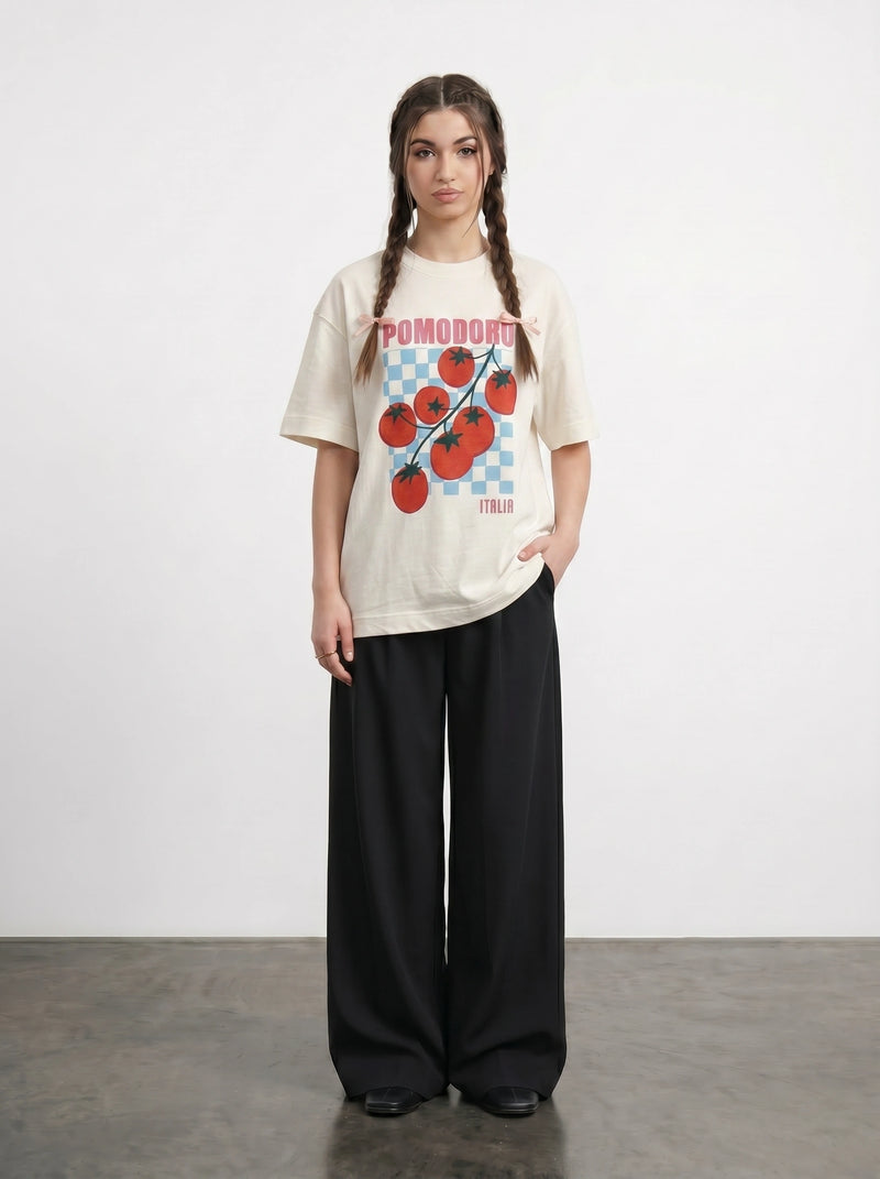 Ecru Pomodoro Oversized Graphic Printed Tshirt | Montivo Pakistan