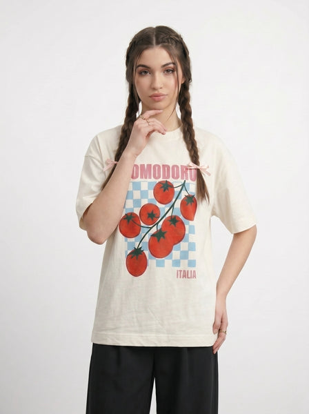 Ecru Pomodoro Oversized Graphic Printed Tshirt | Montivo Pakistan