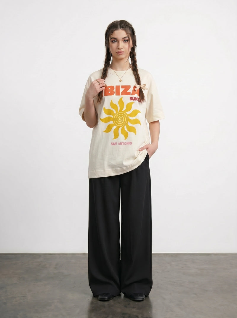 Ecru Ibiza Oversized Graphic Printed Tshirt | Montivo Pakistan