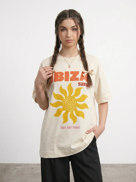 Ecru Ibiza Oversized Graphic Printed Tshirt | Montivo Pakistan