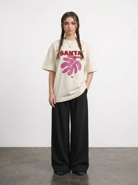 Ecru Santa Oversized Graphic Printed Tshirt | Montivo Pakistan