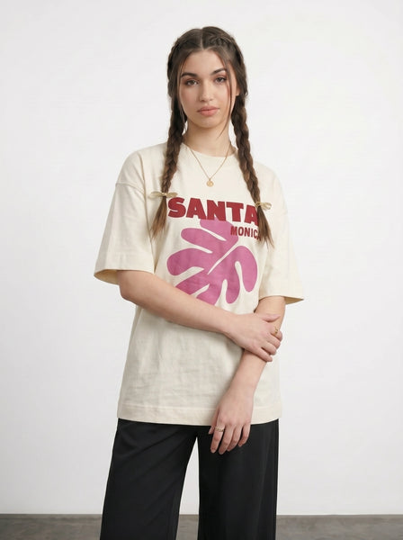 Ecru Santa Oversized Graphic Printed Tshirt | Montivo Pakistan