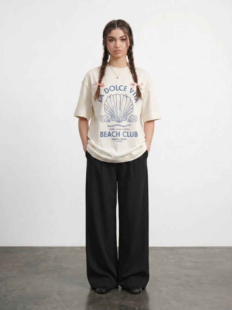 Ecru Beach Oversized Graphic Printed Tshirt | Montivo Pakistan