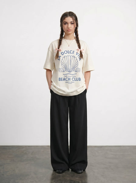 Ecru Beach Oversized Graphic Printed Tshirt | Montivo Pakistan