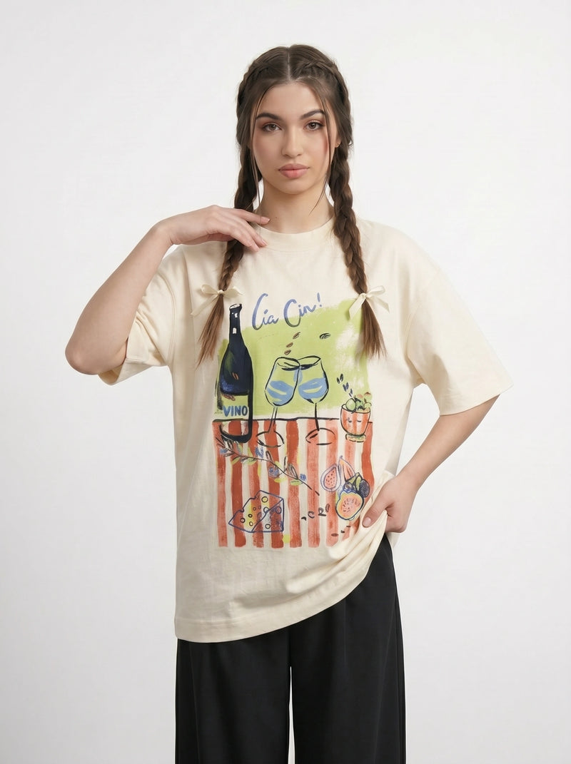Ecru Chin Oversized Graphic Printed Tshirt | Montivo Pakistan