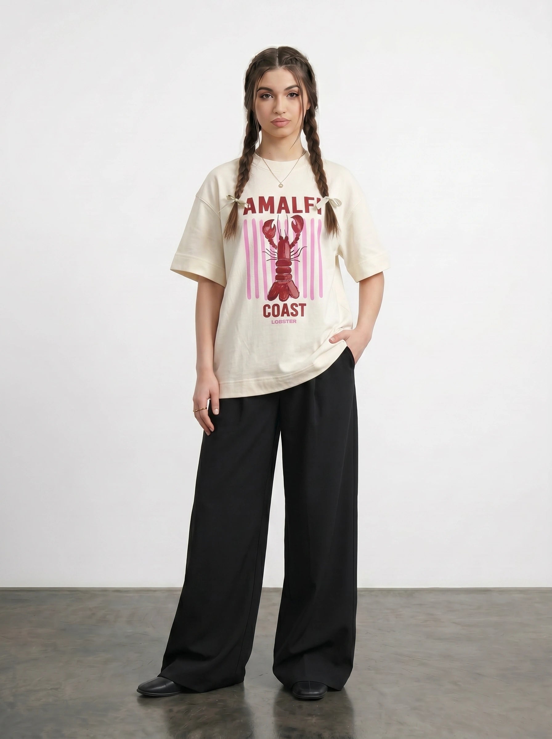 Ecru Amalfi Oversized Graphic Printed Tshirt | Montivo Pakistan