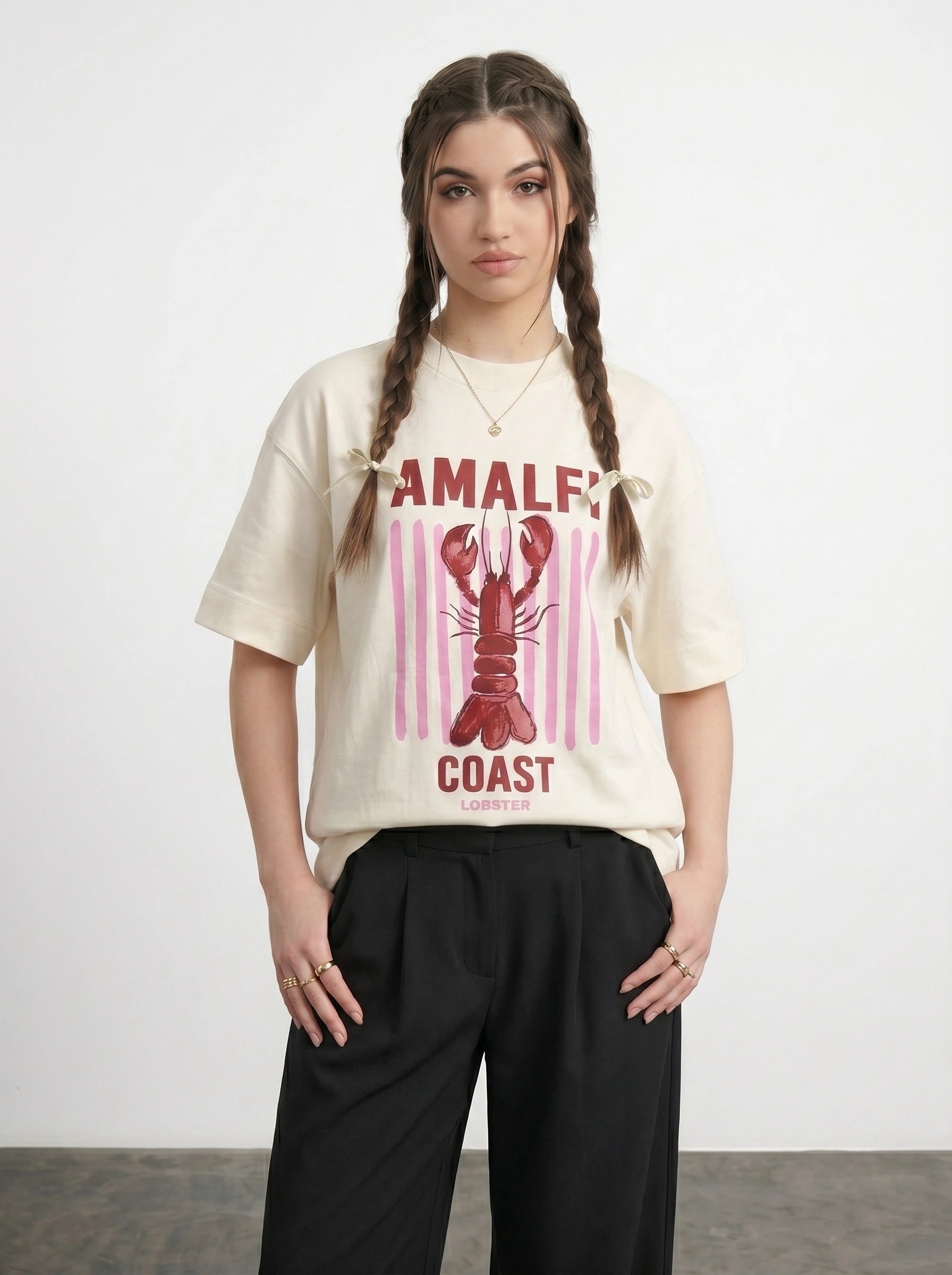 Ecru Amalfi Oversized Graphic Printed Tshirt | Montivo Pakistan