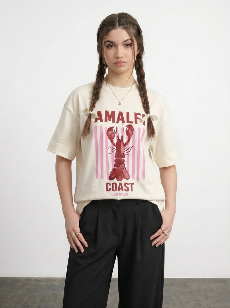 Ecru Amalfi Oversized Graphic Printed Tshirt | Montivo Pakistan