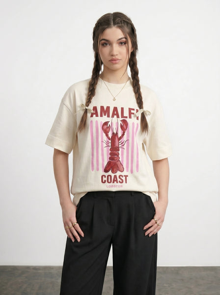 Ecru Amalfi Oversized Graphic Printed Tshirt | Montivo Pakistan