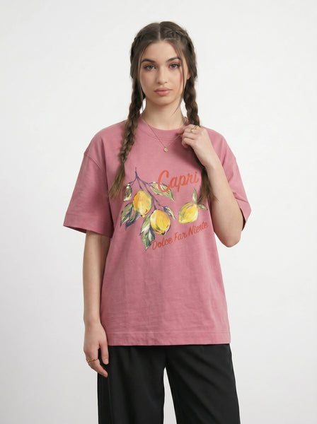 Pink Capri Oversized Graphic Printed Tshirt | Montivo Pakistan