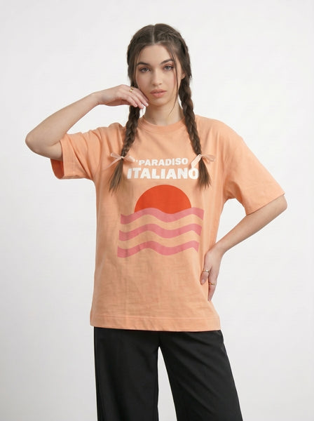 Peach Paradiso Oversized Graphic Printed Tshirt | Montivo Pakistan