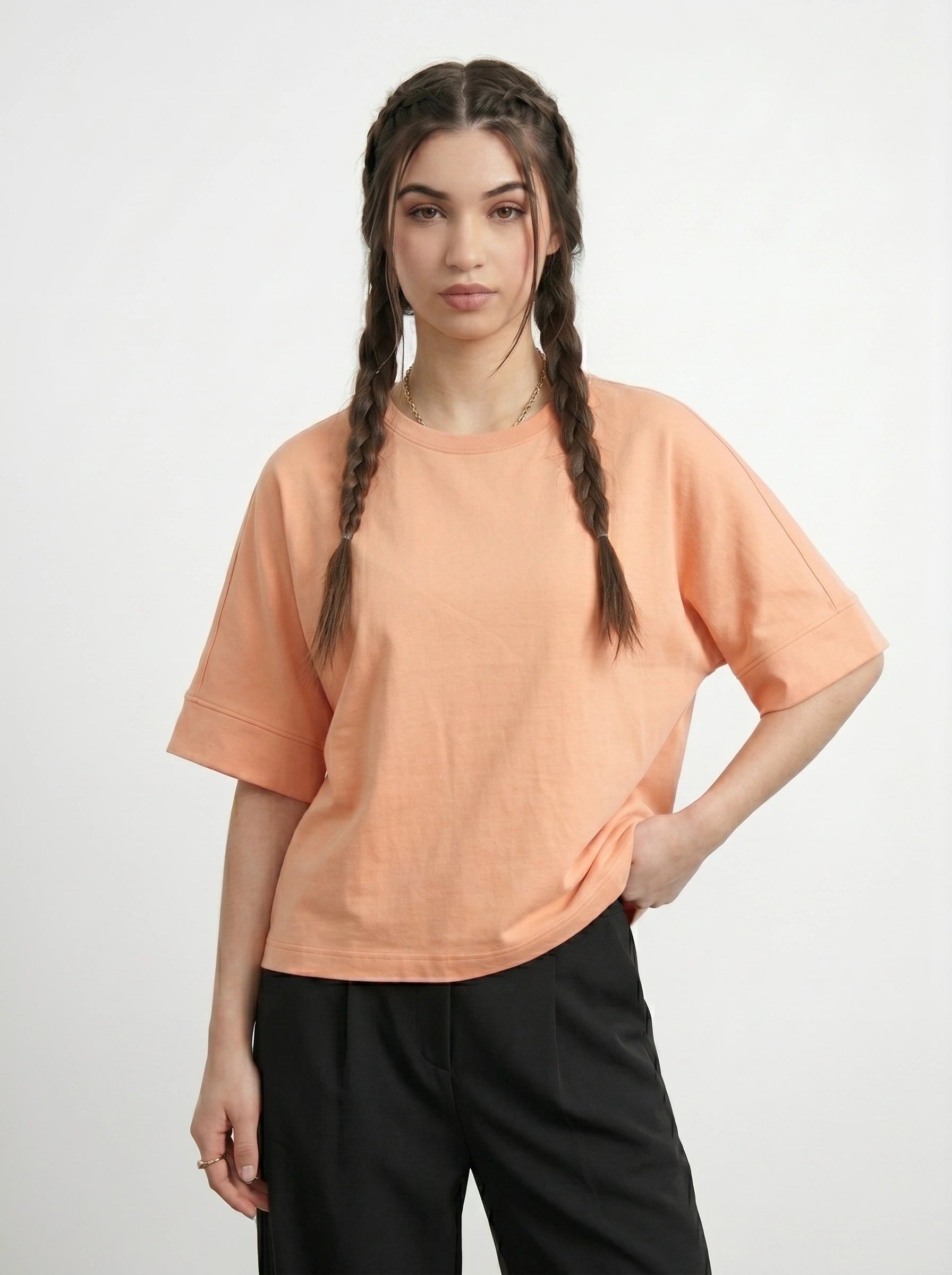 Peach Cropped Oversized Tshirt | Montivo Pakistan