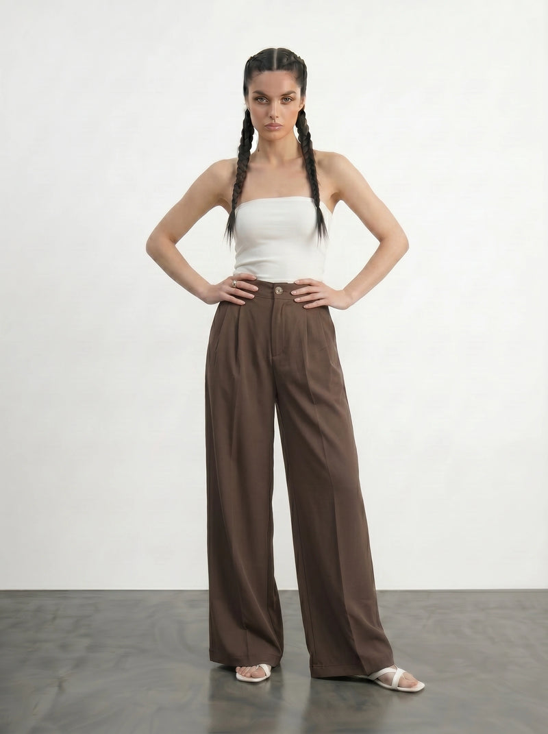 Brown Wide Leg Pleated Pants | Montivo Pakistan