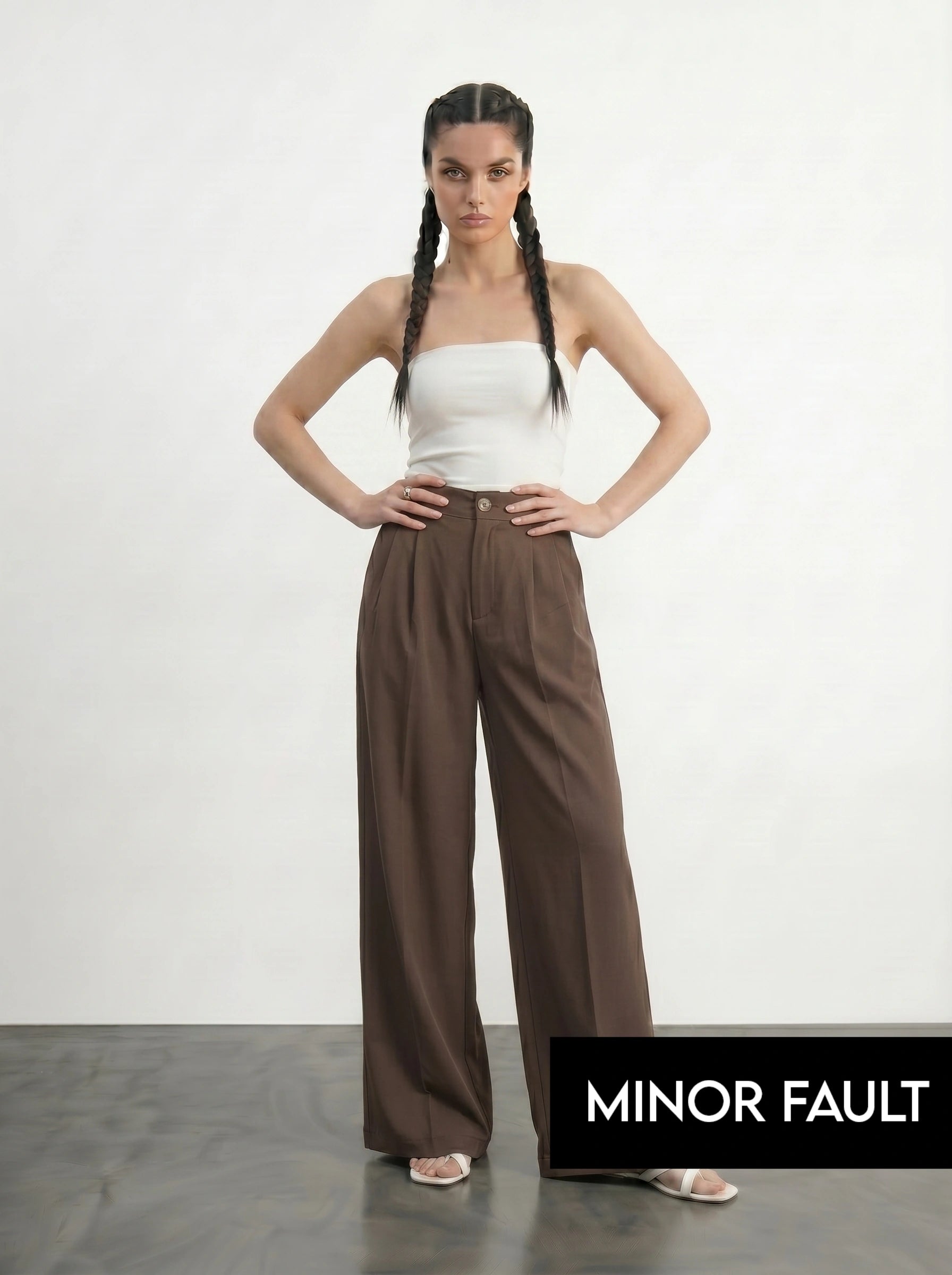 (Minor Fault) Brown Wide Leg Pleated Pants | Montivo Pakistan