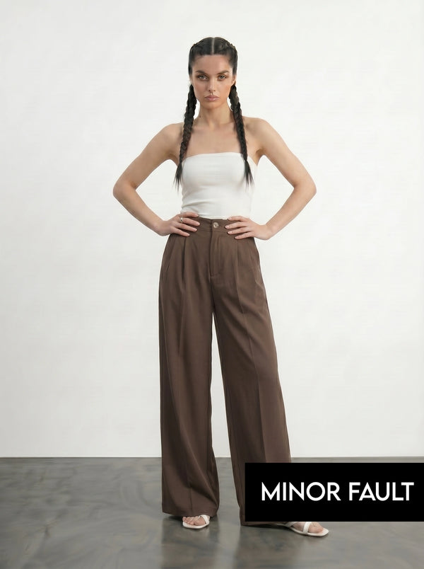 (Minor Fault) Brown Wide Leg Pleated Pants | Montivo Pakistan