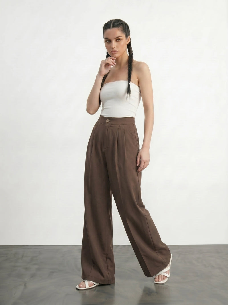 Brown Wide Leg Pleated Pants | Montivo Pakistan