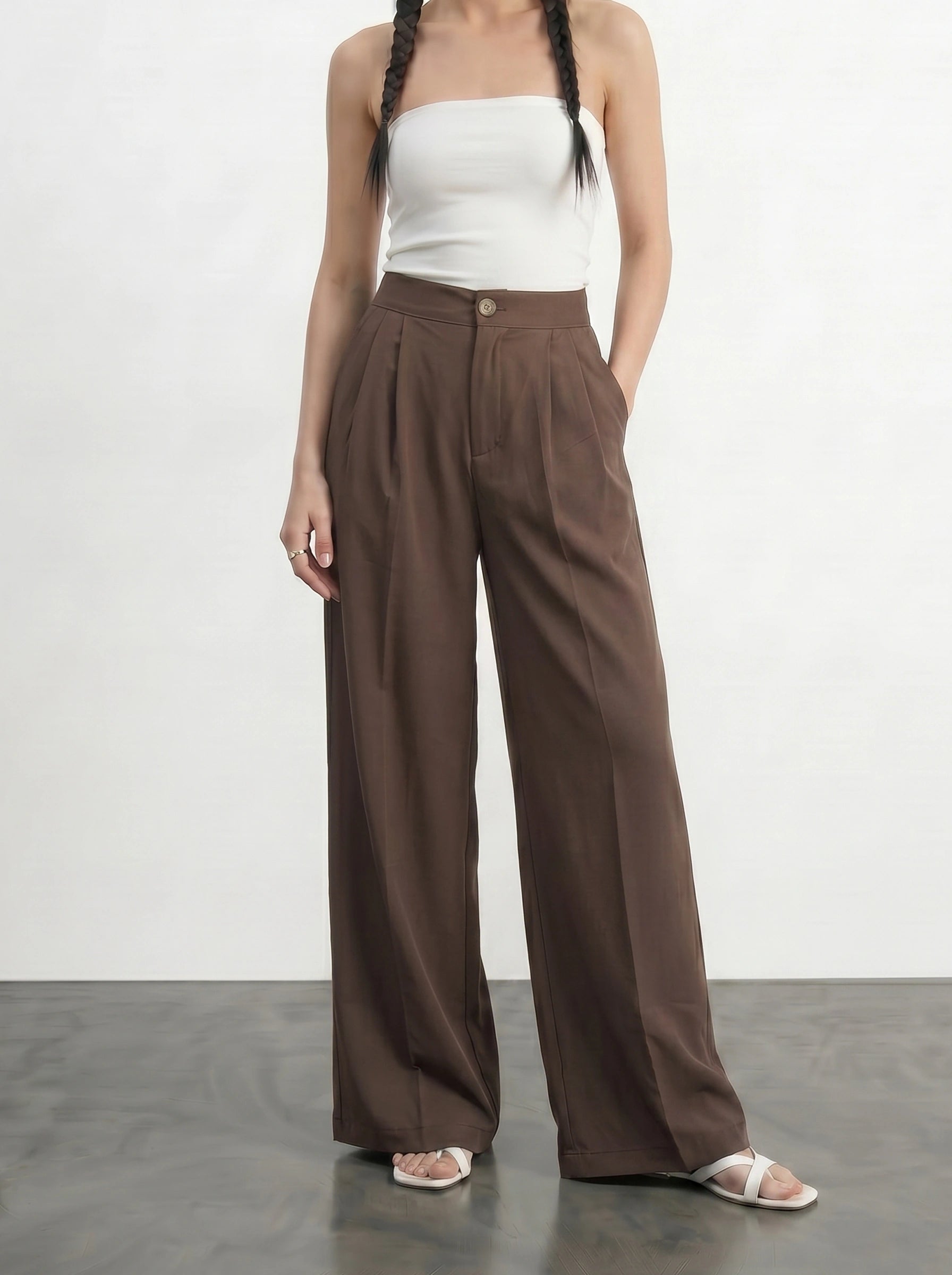 Brown Wide Leg Pleated Pants | Montivo Pakistan