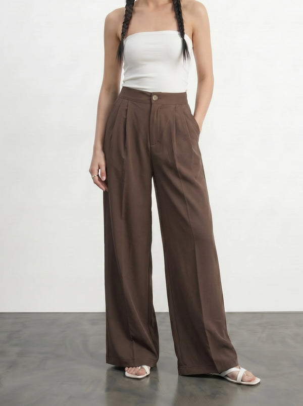 Brown Wide Leg Pleated Pants | Montivo Pakistan